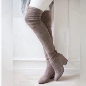 Carina Over-the-Knee Suede Block Heel Boots in Taupe Size 39/US 8.5